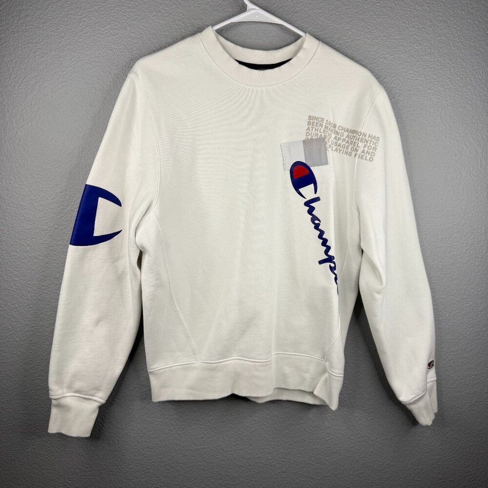 Champion White Crewneck Text Sweatshirt